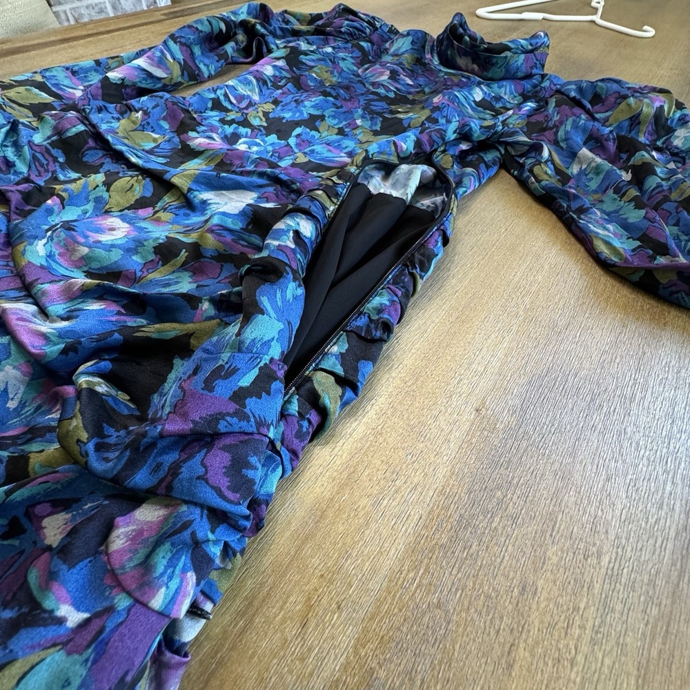 Ronny Kobo Annika Long Sleeve Silk Mini Dress Medium Mock Neck Ruched - Picture 12 of 16